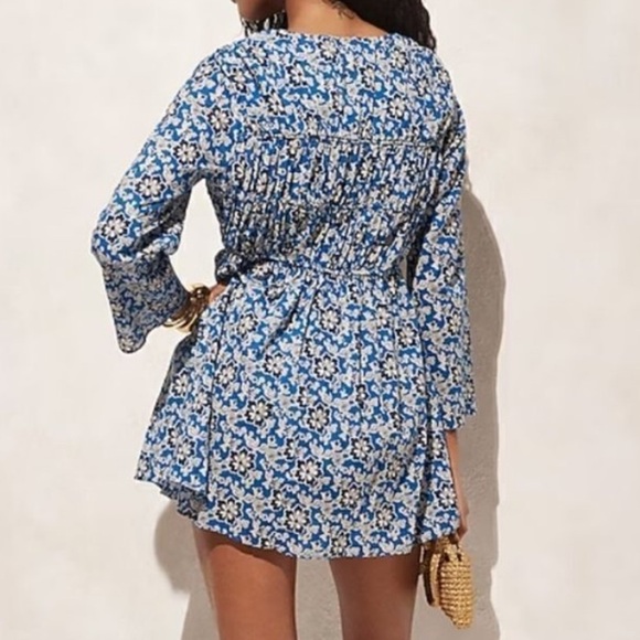 J CREW BEACH DRESS TIERED TIE FRONT FLORAL BLUE WHITE NWT SZ MEDIUM - Picture 3 of 14